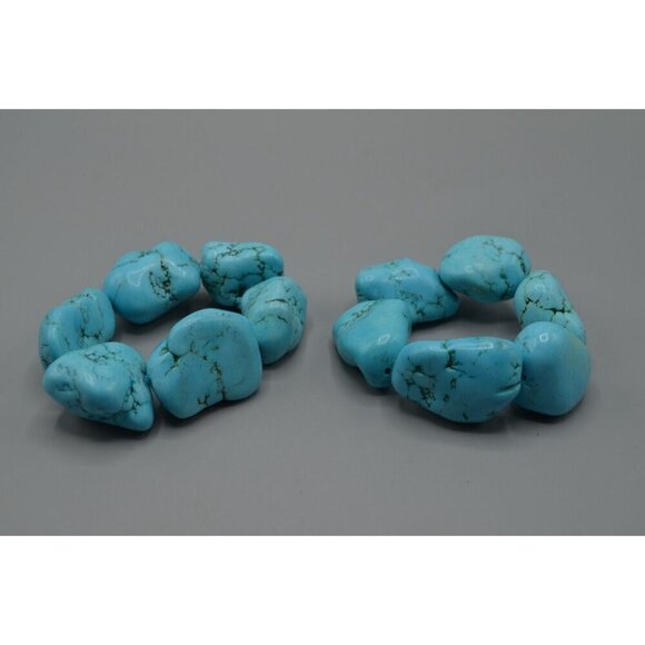 Chunky Turquoise Beaded Bracelet Pair String LARGE 1" Beads Vtg Stone Jewelry - Picture 2 of 7
